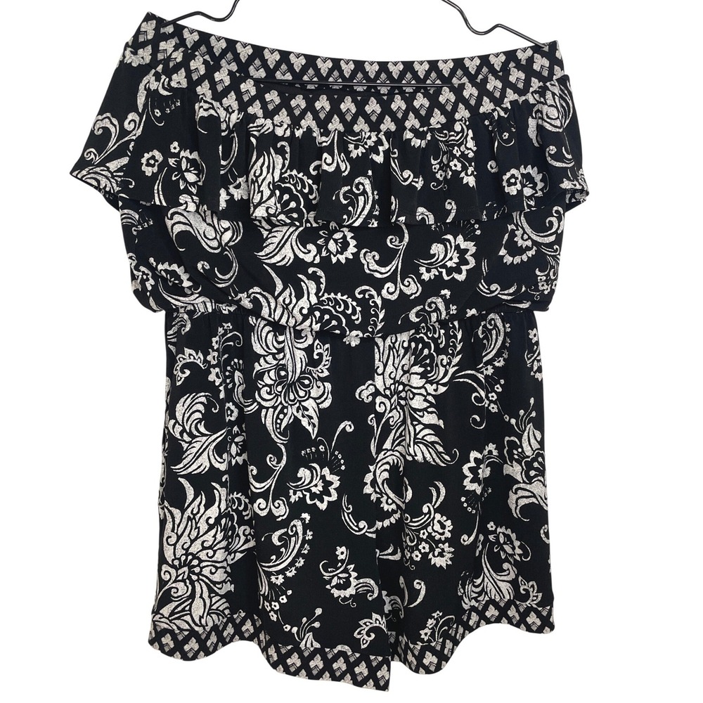 White House Black Market Women Romper Floral Off Shoulder M Boho Chic Resort - Picture 2 of 5